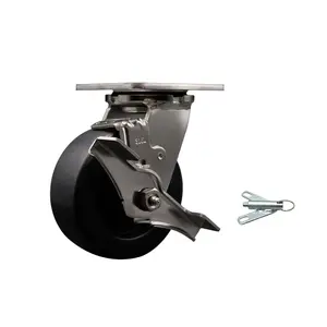 316 Stainless Steel Heavy Duty Swivel Top Plate Caster with Top Lock Brake and Bolt on Swivel Lock and 5 Inch Polyolefin Wheel - Service Caster Brand