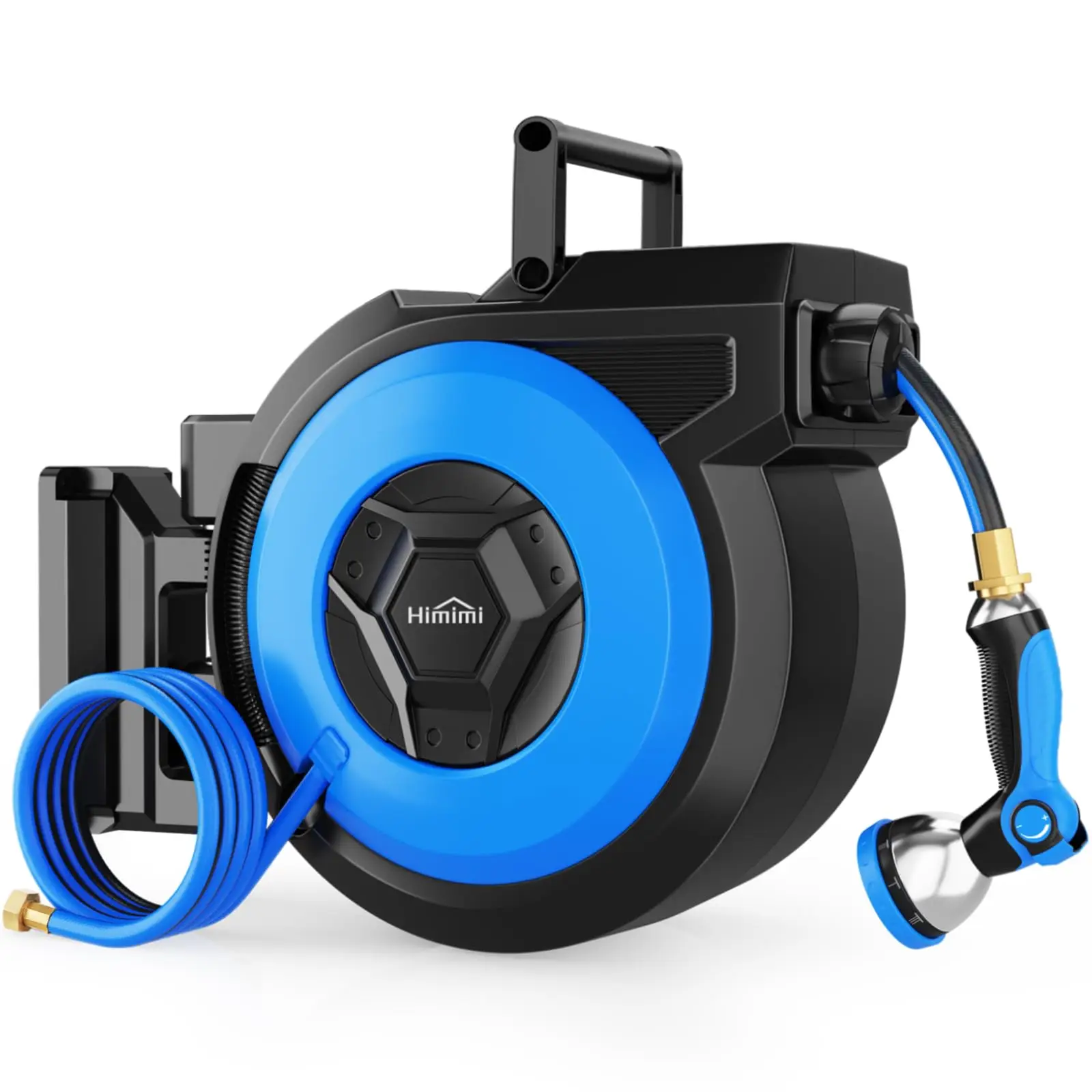 Retractable Hose Reel, Garden Water Hose with 10-Function Sprayer Nozzle, Length Lock, Auto Rewind, 180° Rotate, (5/8" x 82 FT)/(1/2" x 125 FT), Yard