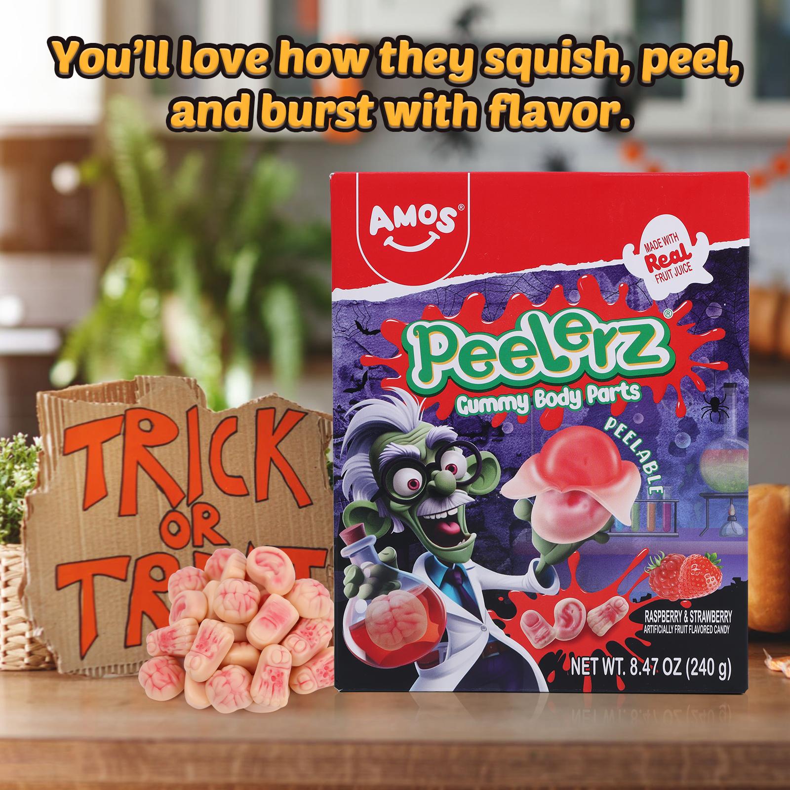AMOS Halloween Gummy Candy Trio, 3 x 240g Boxes, 4D Burst Eyeballs Center-Filled Gummies, Peelerz Zombie & Body Parts, Party Treats, 720g Total, Gift Pack! AMOS Halloween Gummy Candy Trio, 3 x 240g Boxes, 4D Burst Eyeballs Center-Filled Gummies, Peelerz Zombie & Body Parts, Party Treats, 720g Total, Gift Pack!