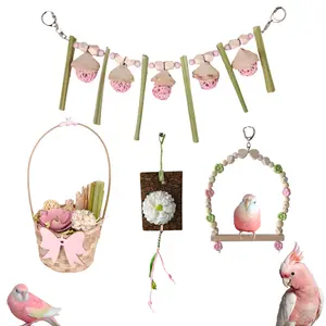 Spring Limited Pastel Garden Parrot Toy Set Foraging Chew & Shredding Toys for Cockatiel Conure Parakeet with Floral Decorations pet bird Colorful Rope Perch Toy