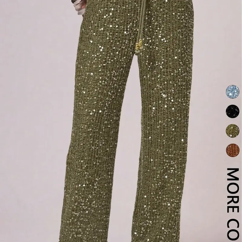 Women's Bohemian Style Beach Pants, Elegant Summer Sequined Long Trousers, Fashionable Holiday Wear, Ladies' Casual Fitted Womenswear, Chic Casual Trousers, Bohemian Casual Bottoms