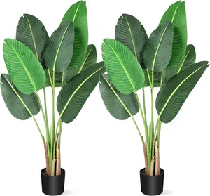 GARVEE - Artificial Plant 48 Inches with 8 Fake Tree Trunks, 2 Fake 4-foot Plants, Fake Banana Plants with Pot, Artificial Trees for Home Decoration