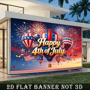 American Patriotic Independence Day 250th Anniversary Backdrop Tapestry, Polyester Banner with Stars and Stripes, Hot Air Balloons and Fireworks for Parties, Photo Background, Studio Decor, Wall Decoration