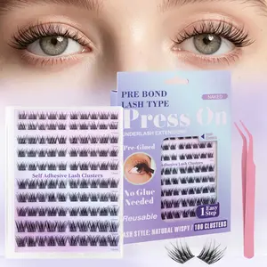 100PCS Pre-Glued Cluster Lashes Self Adhesive No Glue Needed Natural Wispy DIY Lash Extensions Reusable Mixed Length 10-16mm