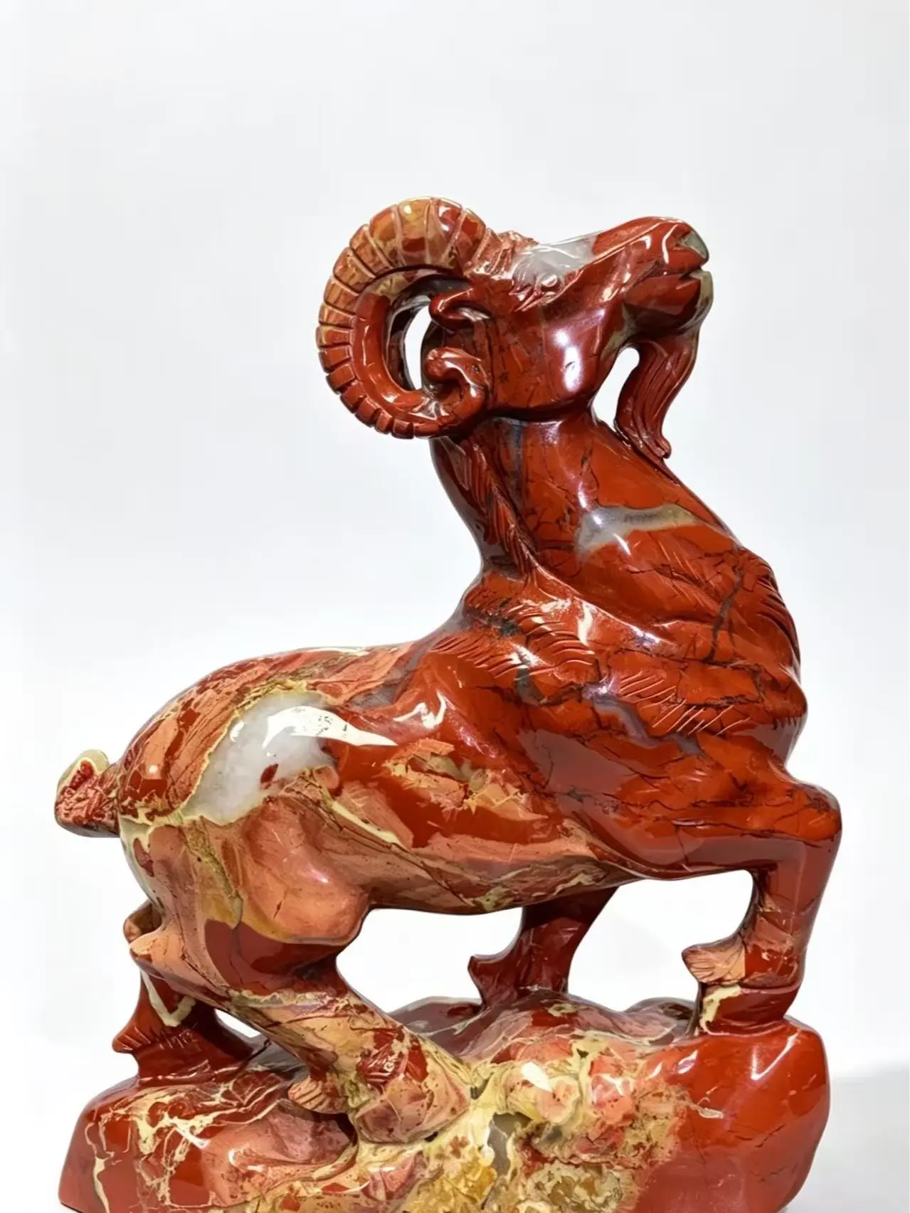 Red Jasper Carved Goat Sculpture, Natural Stone Sheep Ornament Home Decor Feng Shui Gift