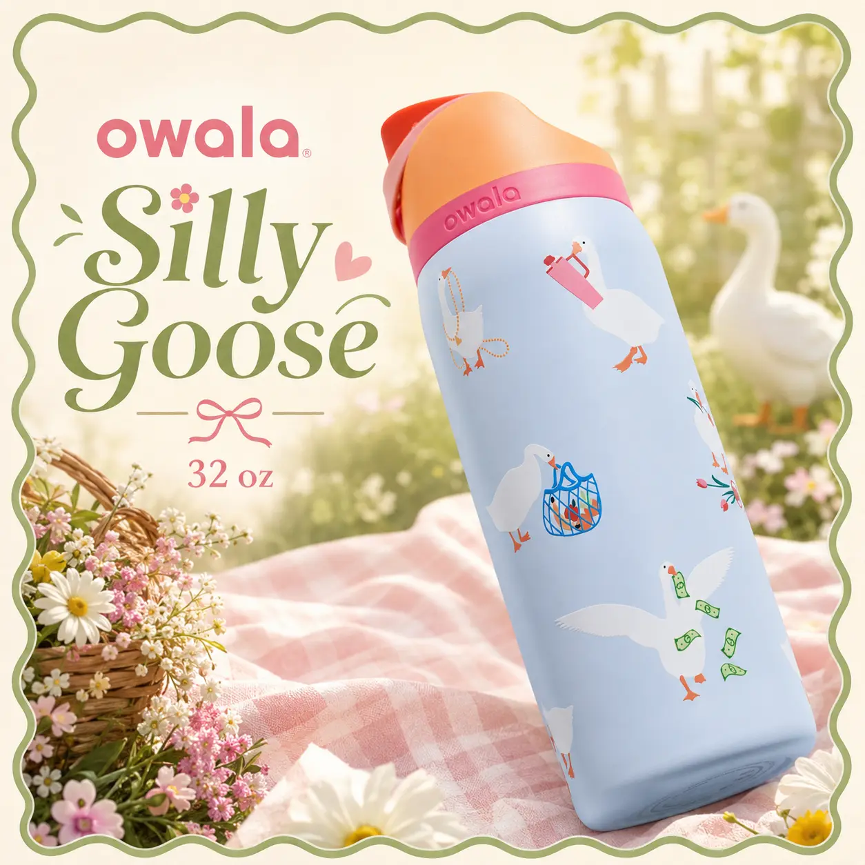 Owala Silly Goose UO Exclusive 32oz FreeSip Bottle – BPA-Free Stainless Steel Leakproof Water Bottle for Office, School, Camping & Daily Hydration