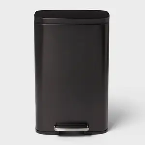 45L Rectangular Black Stainless Step Trash Can - Brightroom