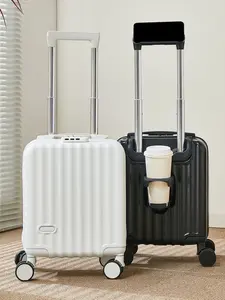 New 14 Inch Ultra-Lightweight & Silent Design Luggage, Lightweight Travel Luggage, Macaron Color Suitcase, Striped Pattern, Sweet Style, All Seasons Use