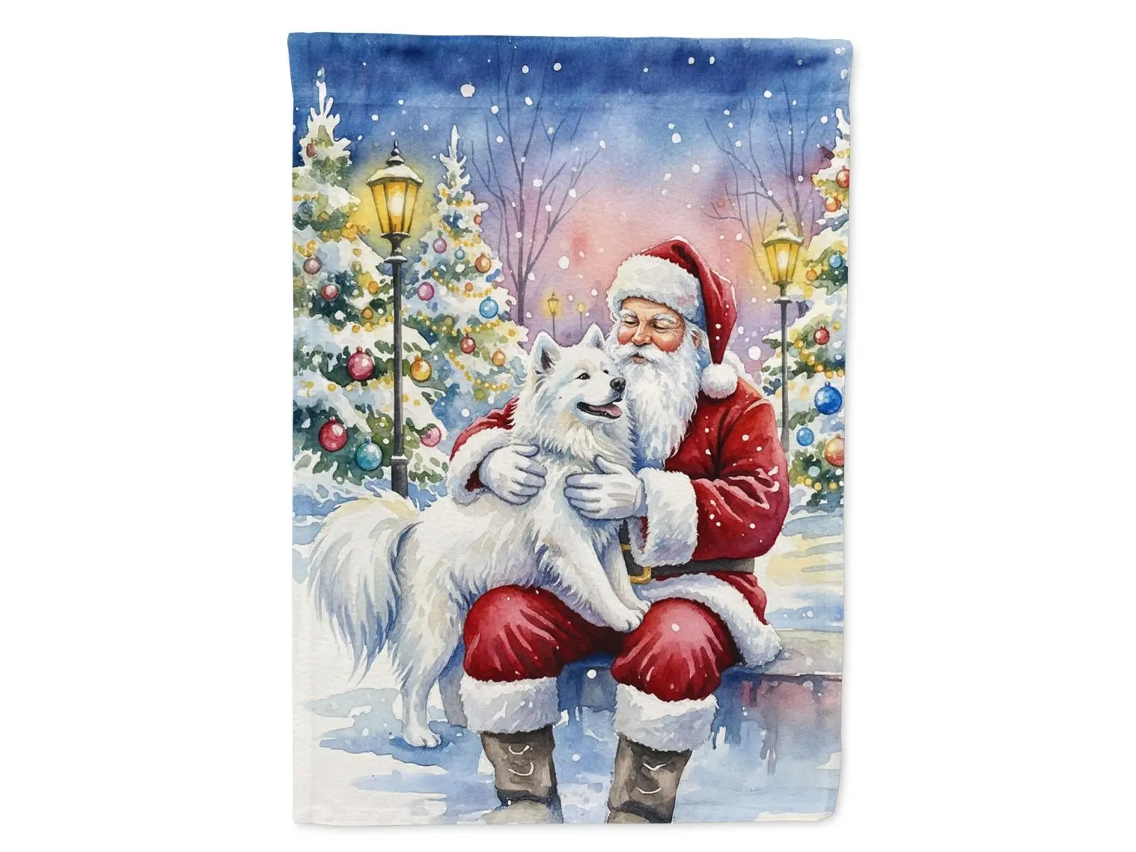 Carolines Treasures FNT1075CHF Fluffy Rectangle Christmas House Flag, 40x28 in., Sturdy High Color Fastness Samoyed with Santa Claus Print, Universal Festive Home Decoration, Holiday Gift for Home Supplies