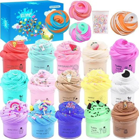 15-Pack Unisex Soft Buttery Scented DIY Butter Slime Kits - Non-Sticky Squishy Toys, Reusable Sensory Activity for 3+ Years Kids, Boosts Creativity, Open-Ended Play, Motor Skills, Children Development, Enhance Eye-Hand Coordination, Birthday Gifts