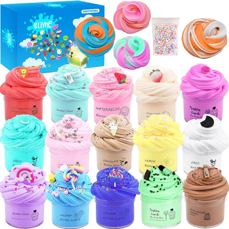 15-Pack Unisex Soft Buttery Scented DIY Butter Slime Kits - Non-Sticky Squishy Toys, Reusable Sensory Activity for 3+ Years Kids, Boosts Creativity, Open-Ended Play, Motor Skills, Children Development, Enhance Eye-Hand Coordination, Birthday Gifts