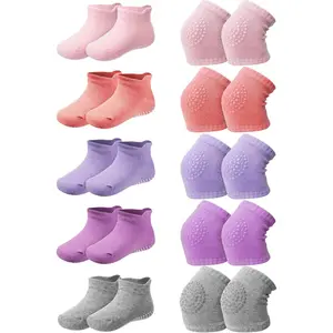 P-SOK022   10 Pairs Baby Crawling Anti Slip Knee Pads and Anti Slip Baby Socks Set Unisex Toddler Knee Protectors Non Slip Ankle Socks