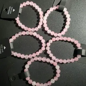 Pink Chalcedony Crystal Beaded Elastic Bracelets