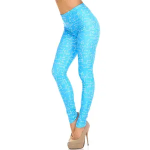 Creamy Soft Blue Math Leggings - USA Fashion - Buttery Soft Luxurious Fabric - 100% Opaque - No See Through - Premium All Day Comfort - Fold Over Fabric Waist - Sizes Small - 5XL - Easy to Mix & Match - Women's Leg Fashion