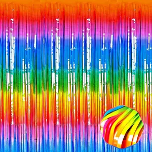 3 Pack Dark Rainbow Foil Fringe Curtain Backdrop, 3.28Ft x 9.8Ft Metallic Tinsel Foil Fringe Streamer Curtains for Photo Booth, Halloween, Christmas Day, Wedding,  Year Party Decoration