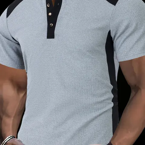 Men's Fashion Casual Business Henry Shirt Plaid High-End Waffle Knit, Essential Golf Polo Set, Breathable Warm, Indoor & Outdoor, Fitted