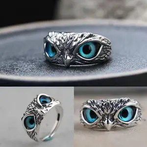 Adjustable Owl Eye Rings for Women & Men - Stylish Boho Jewelry with Unique Design - Perfect Gift for Owl Lovers & Mystery Enthusiasts - One Size Fits All - Retro Animal Eye Ring