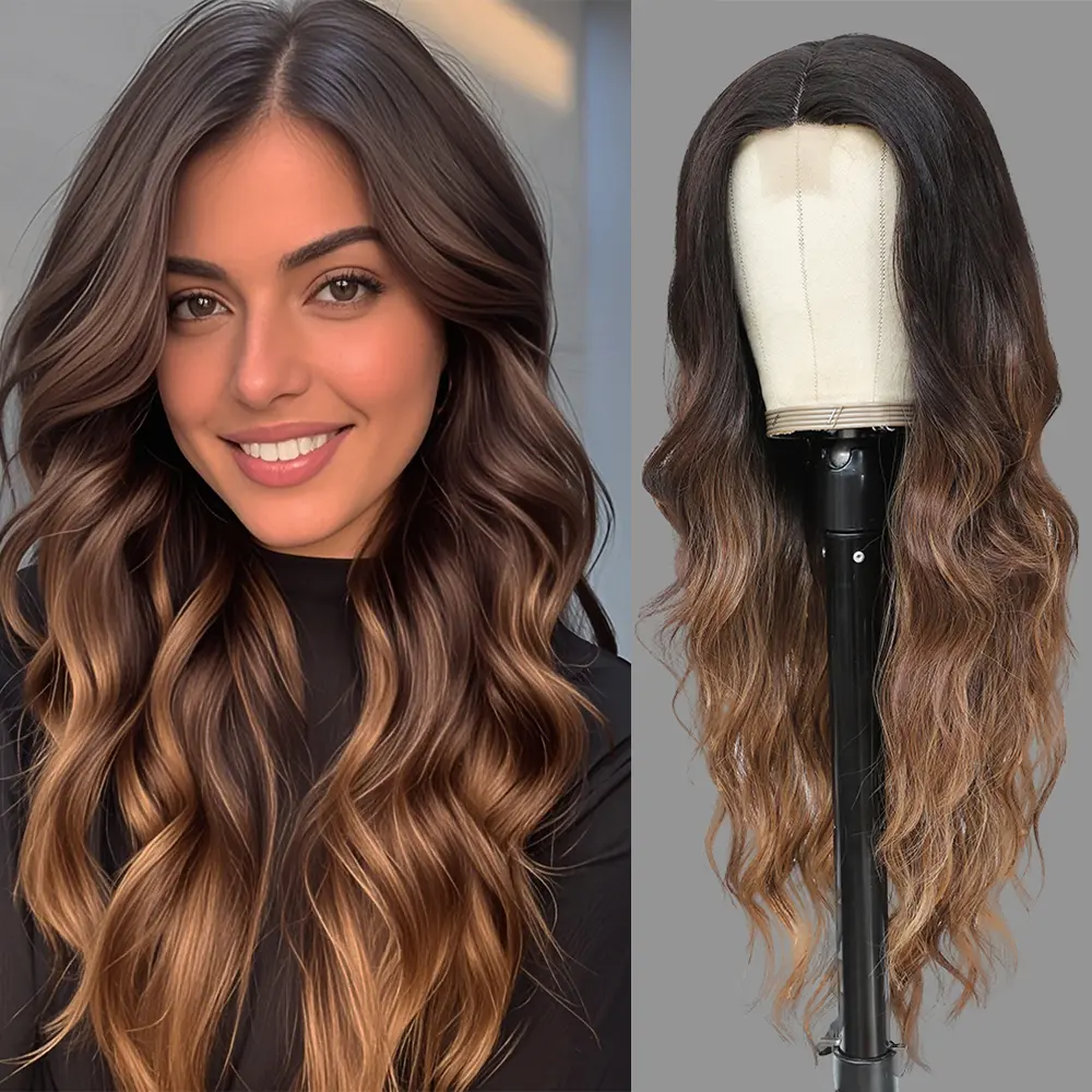 HMHIFI Long Ombre Brown Mixed Blonde Wig, Tangling Free Premium Protein Fiber