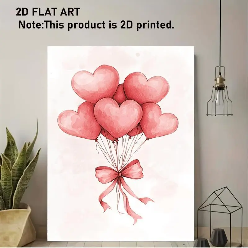 2D flat vertical heart balloon wall art (1 pc) with hook frame — modern ribbon-tied balloons suitable for weddings, room decor, bedrooms, dorms — hanging decoration, space-themed balloon panel