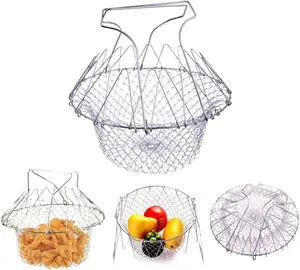 Deep Fry Basket - 304 Stainless Steel - Multi-Function Foldable Chef Cooking Basket, Flexible Kitchen Tool for Fried Food, Washing Fruits, Vegetables