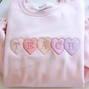 [MADE IN US] Valentine Teacher Embroidered Heart T-Shirt, Sweatshirt, Hoodie, Elementary School Crewneck, Valentine’s Gift, Unisex, Gift For Teacher, For Him For Her