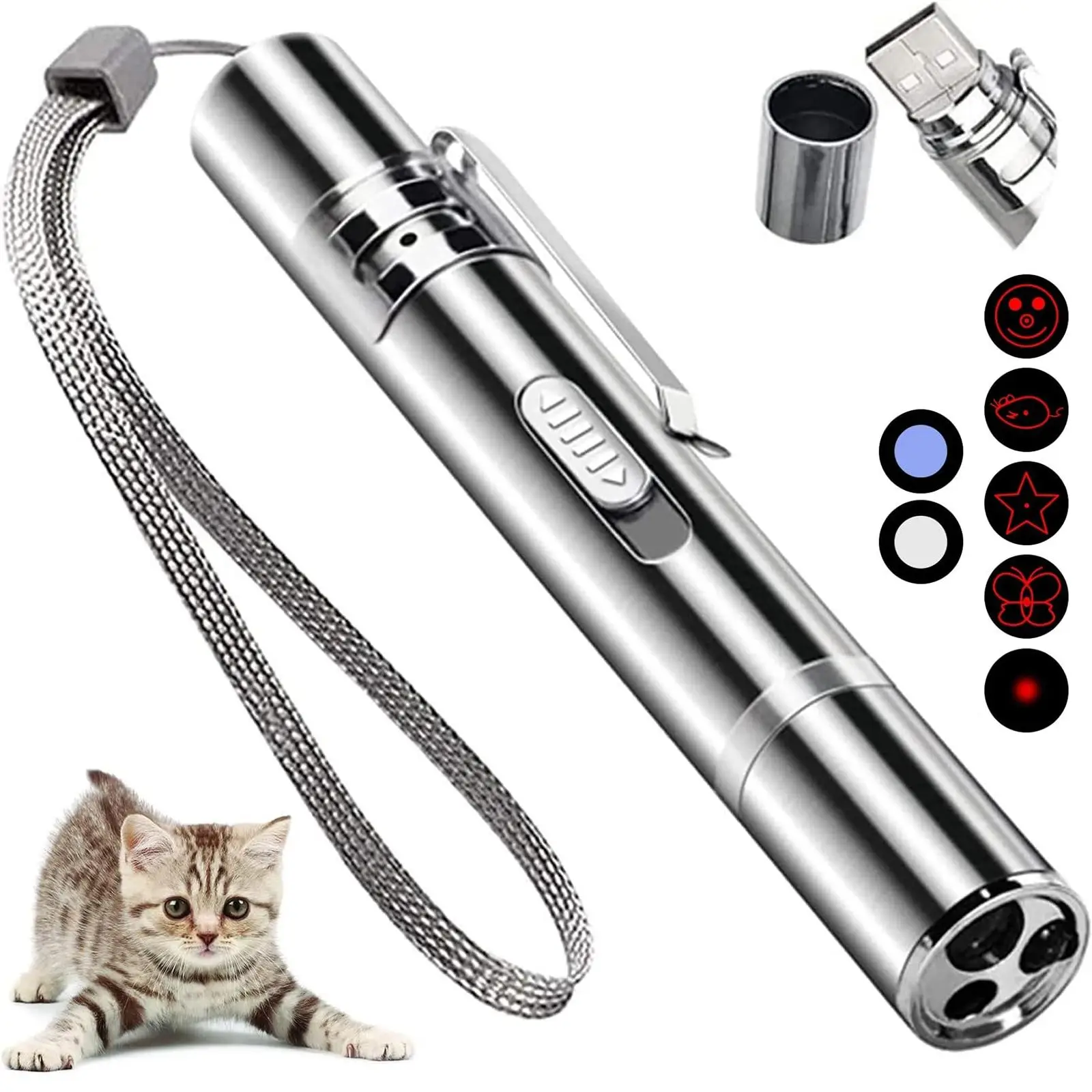 Gift For Pets, USB Rechargeable Laser Pet Toy, 1 Count 5 Adjustable Modes Pets Interactive Light Toy for Cat, Pet Training Toy, Indoor & Outdoor Pet T