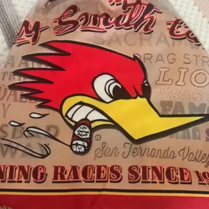 BIIHUDU Men's Funky Bird Beanie Hat - Red & Yellow Cartoon Design with Clay Smith Camp's 1936 Racing Theme, Retro Vintage Style Winter Cap for Casual Wear & Themed Events, Event Accessory, Playful Design, Quality Craftsmanship, Beanies