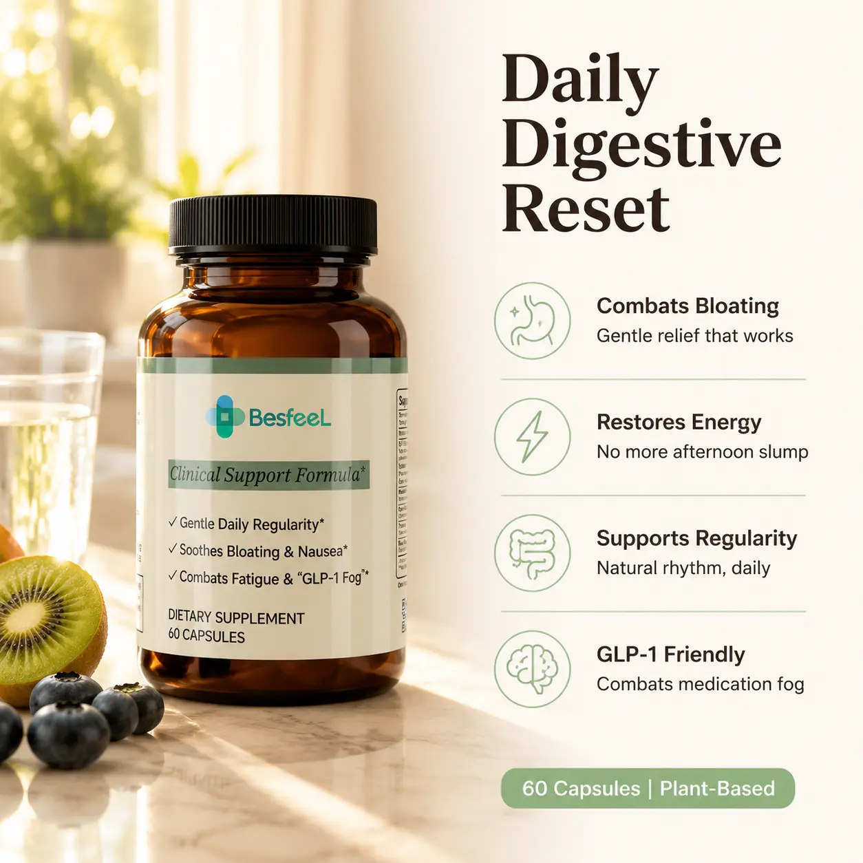 Daily Prebiotic Fiber Capsules for Gut Health, Digestive Support and Healthy Regularity