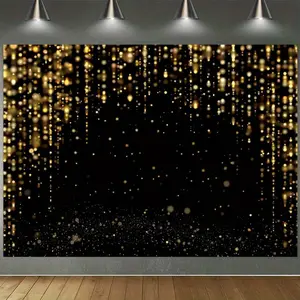 1pc 2D Flat Black & Golden Glitter Backdrop Golden Spots - Inch Polyester Photography Birthday, Wedding, Christmas, Graduation Photo Booth Decor - Gift Planners, Parents