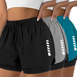 Women’s summer 3-piece quick-dry sports shorts set, cool and breathable hot pants with a faux two-piece design to prevent exposure, suitable for fitness, yoga, and running