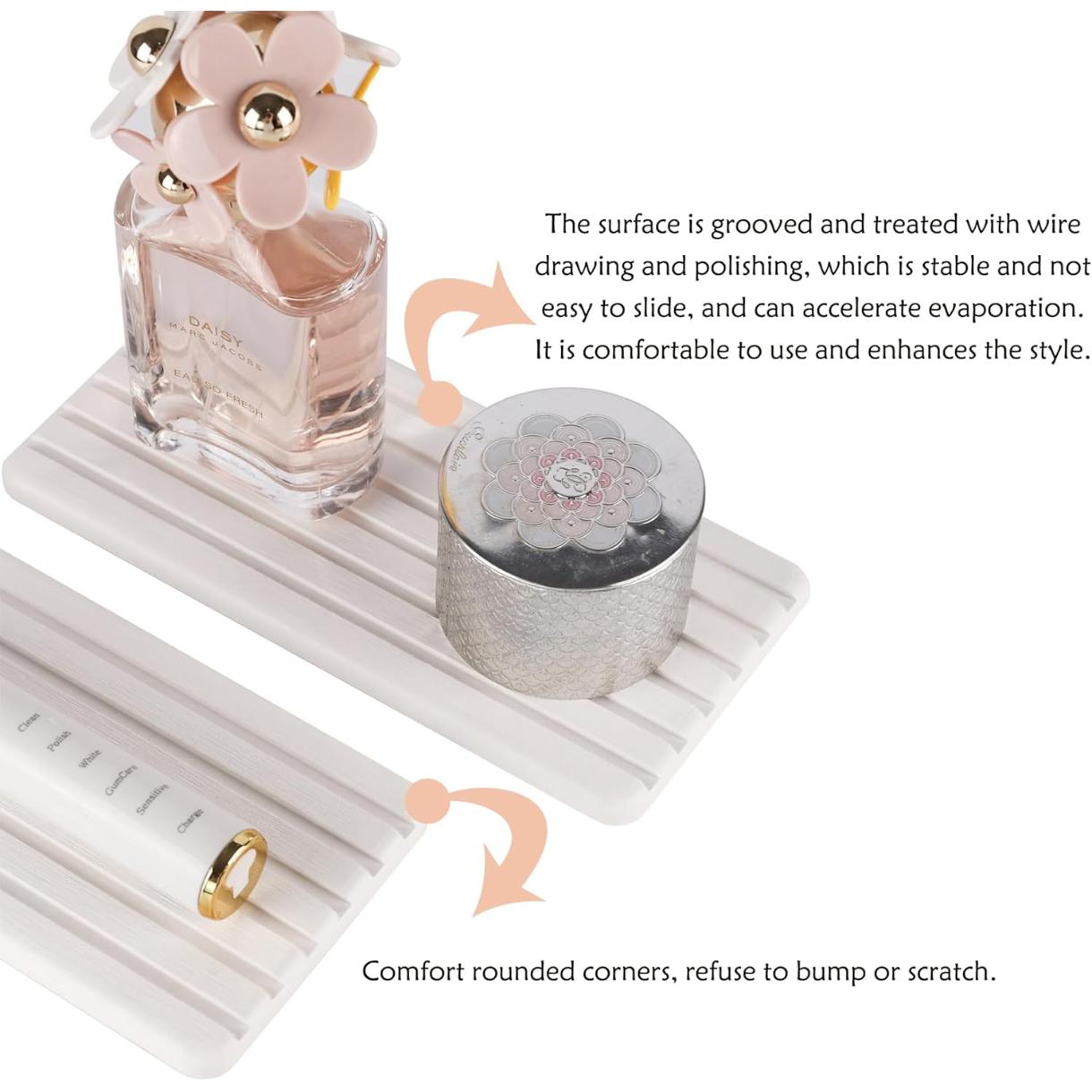 2 PCS Water Absorbent Diatomite Coasters Rectangle, Grooved Design, Water Absorbing Stone Used for Hand Soaps & Plants & toiletries in The Modern Home