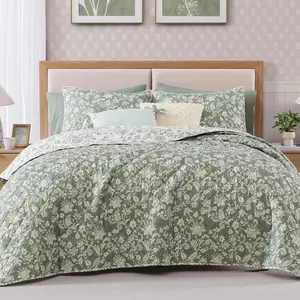 Quilt Set  Size, Green Floral Quilt Sets, Reversible Bedspread Lightweight and Breathable for  Seasons, Soft Quilted Bedspread with 2 Pillow Shams