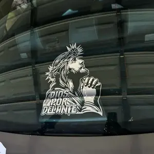 2Pcs Crown of Thorns Jesus - Dios Por Delante, Jesus Christ Decal Faithful Design Sticker For Cars, Trucks, SUVs, Glass Doors, Windows, and Fridges