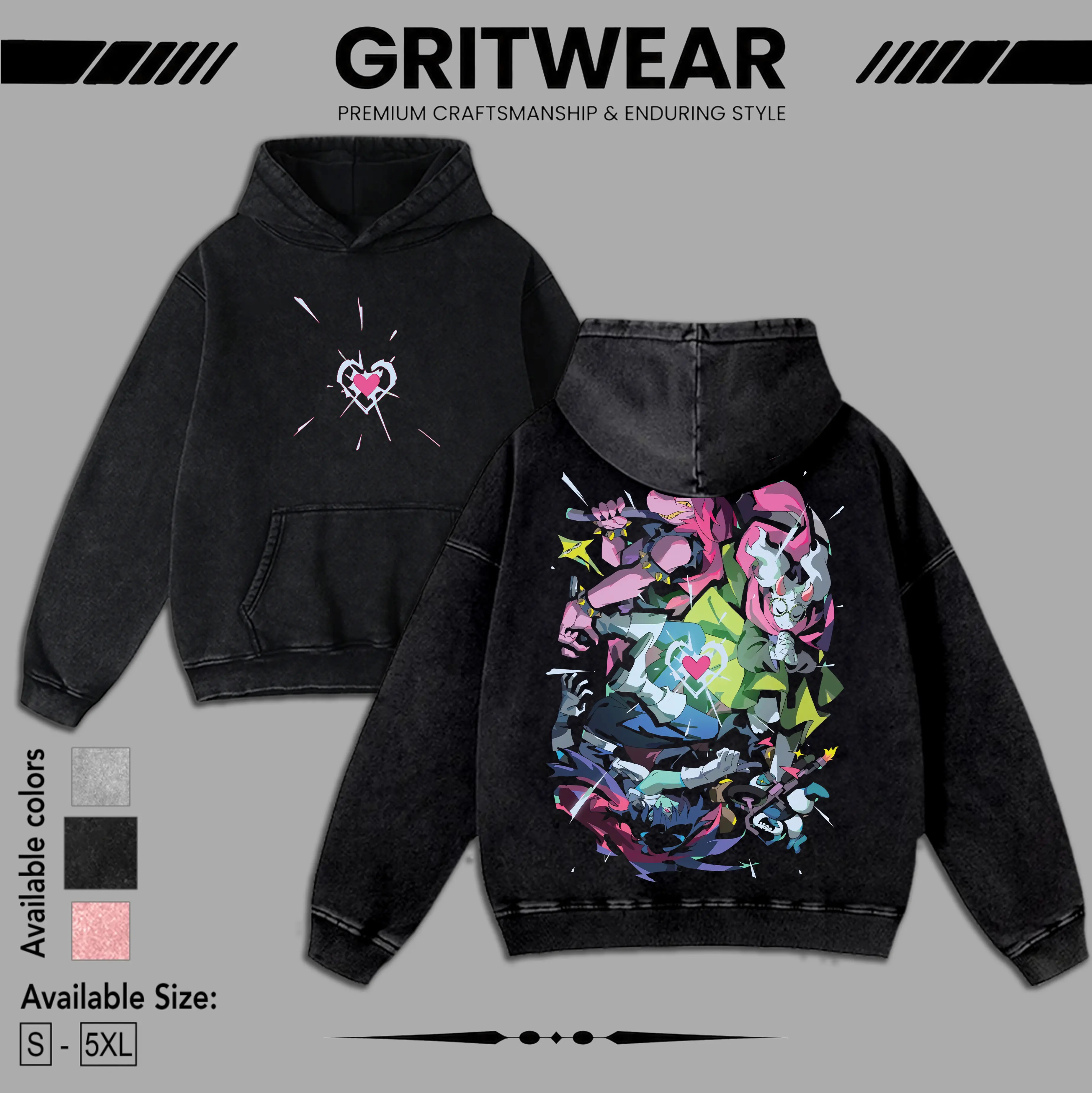 Deltarune Heroes Vintage Wash Hoodie, Indie RPG Gamer Graphic T-Shirt, Retro Acid Wash Sweatshirt, Dark World Fantasy Art, Magical Heart Soul Emblem Fan Gift, Unisex Streetwear Cotton Apparel