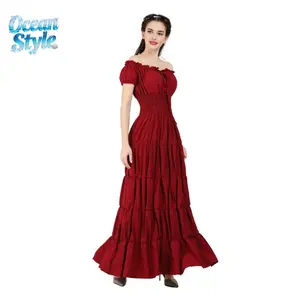 Ocean Style 2026 Renaissance Costume Women Medieval Irish Under Dress Retro Gown Wench Peasant Smocked Waist Long Dresses Halloween Costumes Girls Party Outfit Gothic Dress 6531-D1