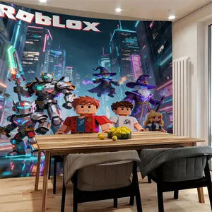 Roblox Theme Cartoon Warrior Character Print Wall Tapestry, Teen Boy Birthday Party Decoration, Pixel Background Wall Poster, Gaming Esports Room Bedroom Wall Decor, Washable Fade-Resistant, Lightweight
