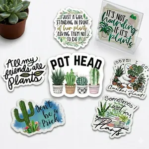 Funny Plant Stickers, Individually Sold - Waterproof Vinyl Decals for Water Bottles & Laptops, Houseplant Lover Gifts
