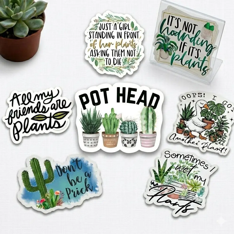 Funny Plant Sticker, Individually Sold - Waterproof Vinyl Decals for Water Bottles & Laptops, Houseplant Lover Gifts