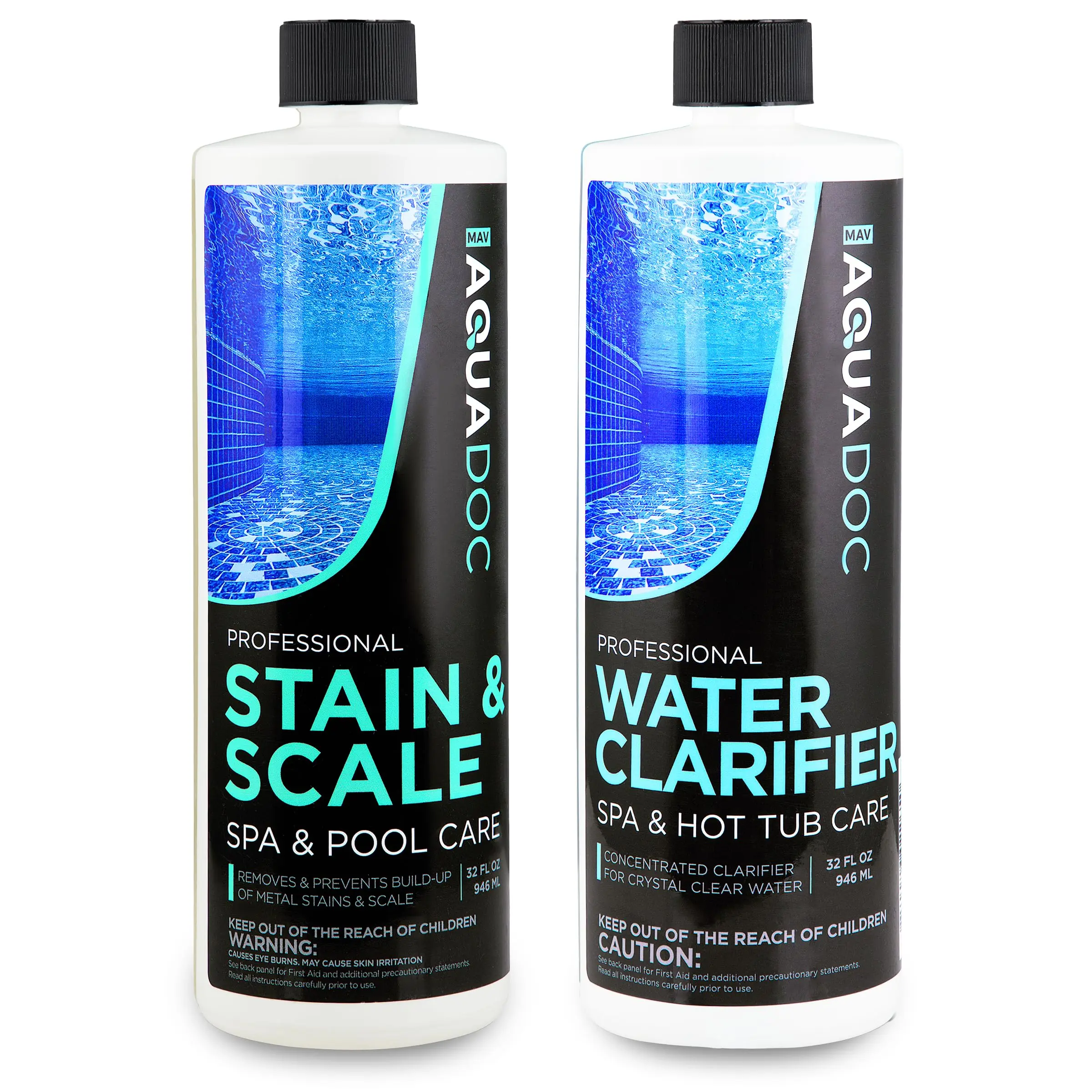 AquaDoc Pool & Hot Tub Spa Care Bundle - Pool Clarifier, Stain and Scale Control Treatment - Made in USA