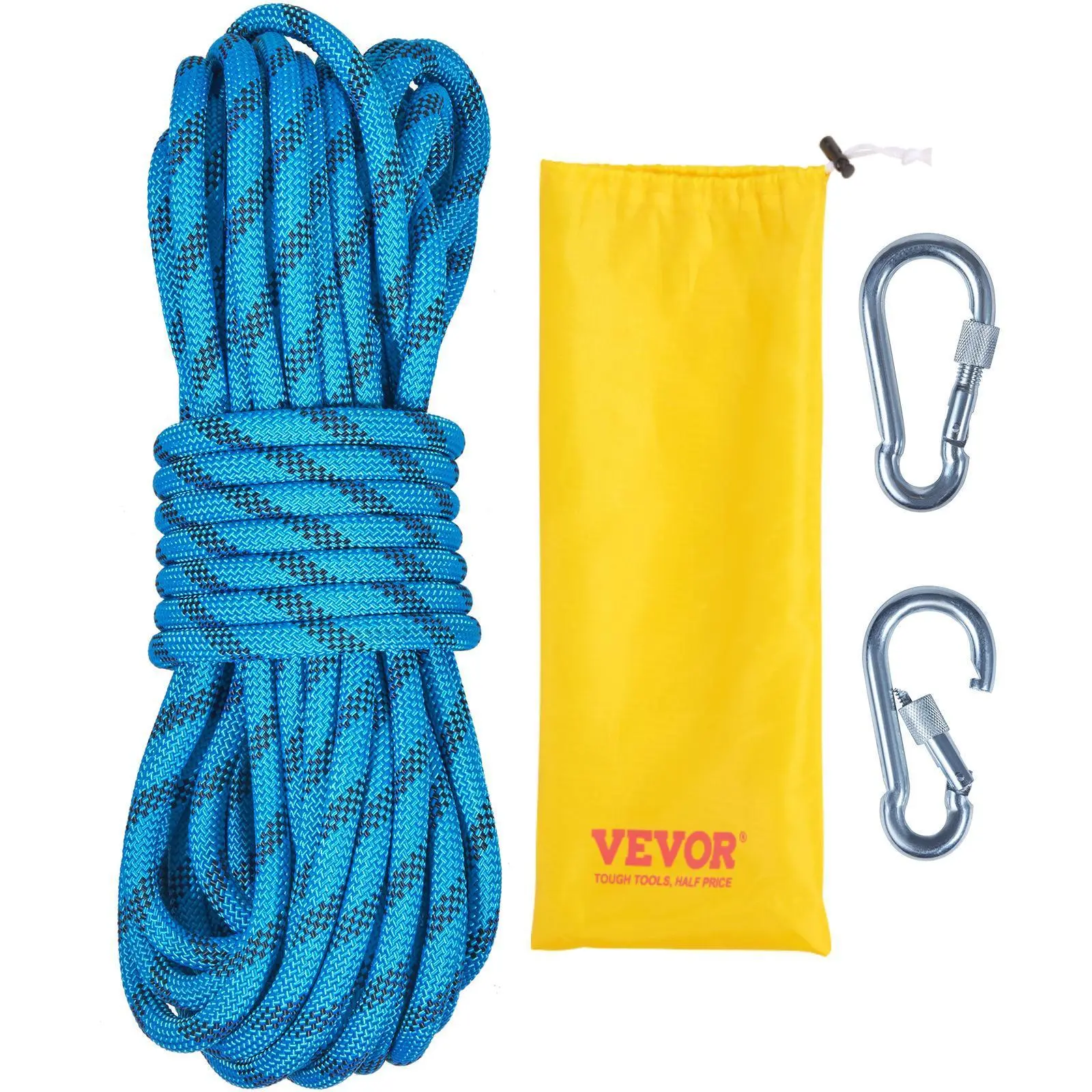 【SummerFinds】VEVOR Static Climbing Rope,  , 96 ft Outdoor Rock Climbing Rope with 26KN Breaking Tension, 0.4'' /10mm High Strength Safety Rope, Escape Rope with 2pcs Carabiner and Storage Bag