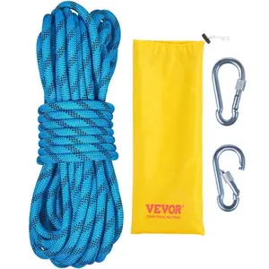 VEVOR Static Climbing Rope,  , 96 ft Outdoor Rock Climbing Rope with 26KN Breaking Tension, 0.4'' /10mm High Strength Safety Rope, Escape Rope with 2pcs Carabiner and Storage Bag