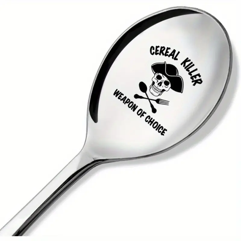 Funny Pirate Themed Cereal Killer Spoon, Engraved Skull & Crossbones Design, Novelty Tableware Utensils Gift for Adults, Cereal Lovers, Stainless Steel Cutlery, Stainless Steel Spoon