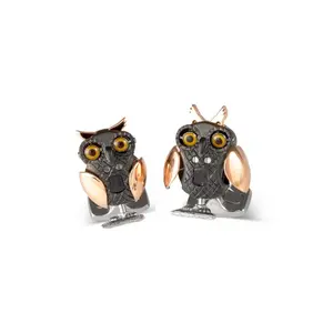 D&F Owl Cufflinks With Rose Gold and Black Rhodium Platting in .925 Sterling Silver