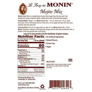 Monin - Mojito Mix Syrup, Sweet Herbal Mint Flavor, Great for Frozen Cocktails, Mocktails, & Delicious Desserts, Gluten-Free, Vegan, Non-GMO (750 ml)