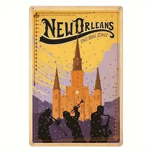 New Orleans The Big Easy Vintage Metal Sign Wall Art - 8x12 inch Iron UV Printed Decorative Plaque for Indoor & Outdoor Display - Pre-drilled, Waterproof & Weather Resistant