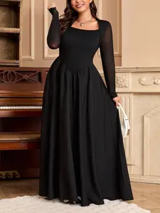 Plus Size Women's Fashionable Elegant Solid Color Waist-Curling Loose Dress, Comfortable & Stylish Design for Daily Wear