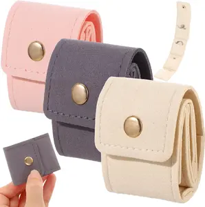 Women's 3-Piece Mini Travel Jewelry Pouch Set - Compact, Portable, Foldable Roll Bag with Buckle, Jewelry Storage Box Organiser for Earrings, Rings, Necklaces, Ideal Travel Gift
