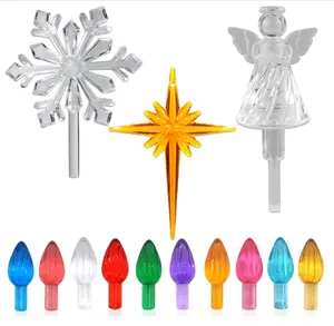110Pcs in 10 Colors Ceramic Christmas Tree Replacement Bulbs - Plastic Lights Pegs, Included Angel Topper＆Snowflake Top＆Cross Stars.