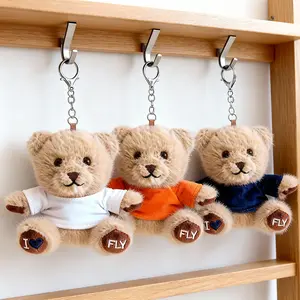 4.3in Cute Dressed Teddy Bear Keychain Plushie Toy Easter Basket Filler bag charms stocking stuffer for women stuffed animal for bf bear keychain plush purse accessories birthday festival gift squeezable plush stress relief plushies cute girly gifts