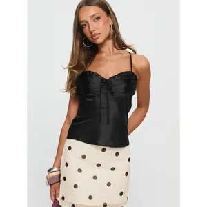 Sizzling Tie Detail Satin Top Black